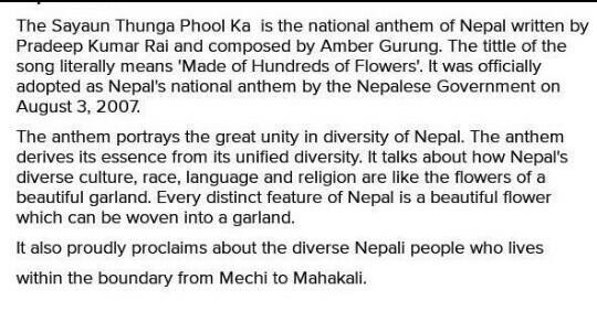 How has the national Anthem of Nepal made an effort to bring unity in diverdity? Write-example-1