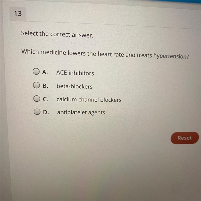 Select the correct answer. Which medicine lowers the heart rate and treats hypertension-example-1