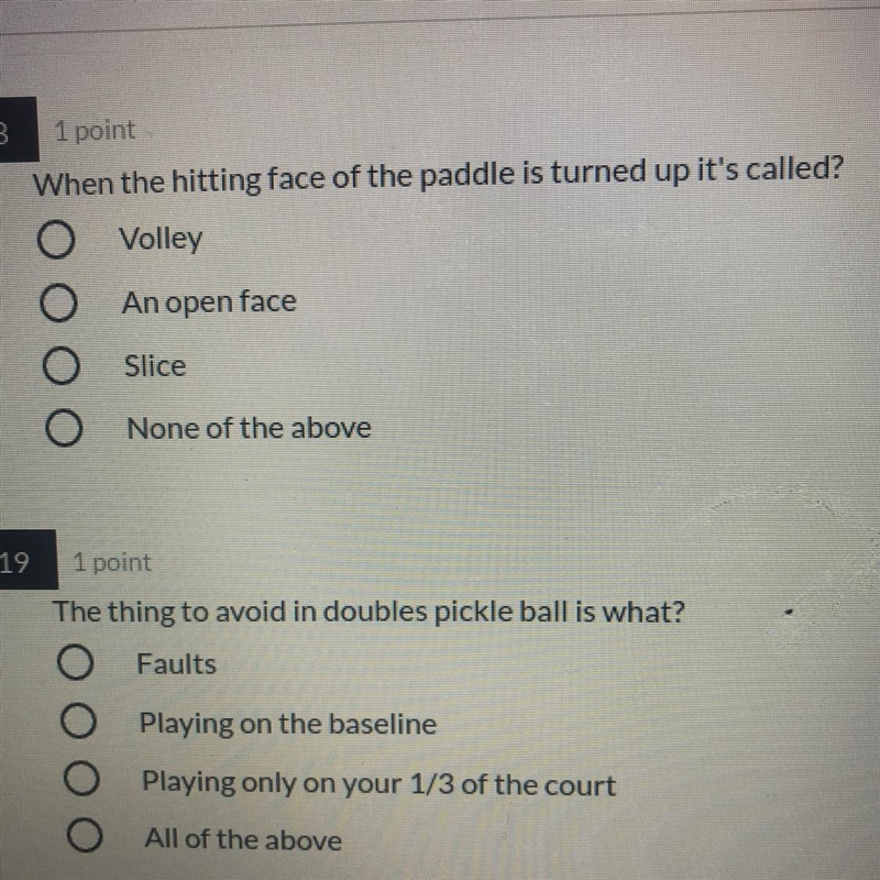 18. When the hitting face of the paddle is turned up it’s called?-example-1