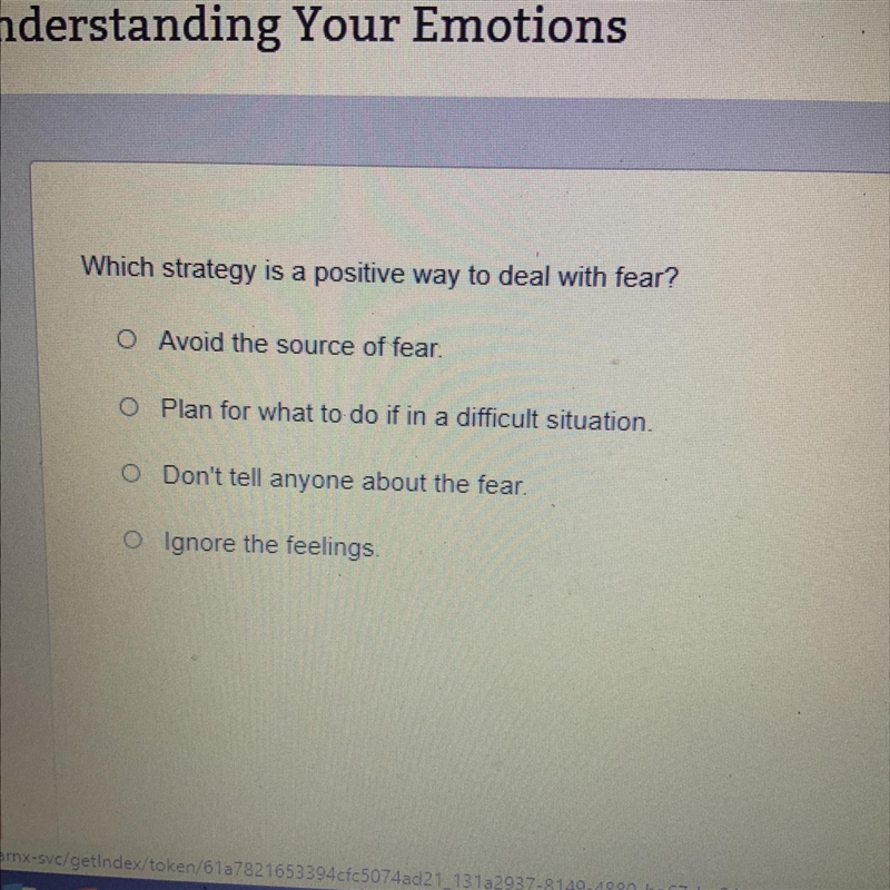 Which strategy is a positive way to deal with fear? o Avoid the source of fear. O-example-1