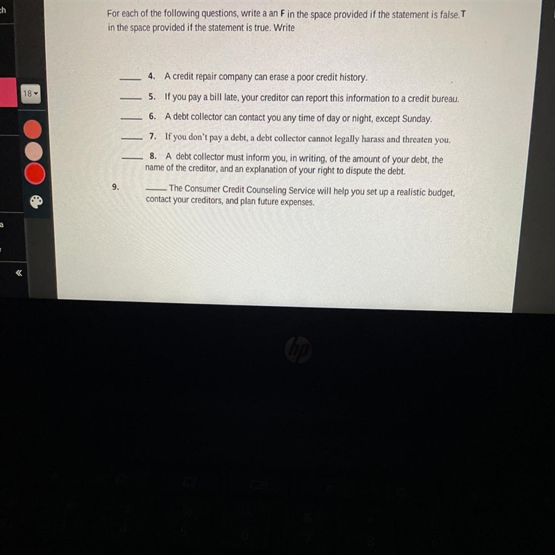 For each of the following questions, write a an F in the space provided if the statement-example-1