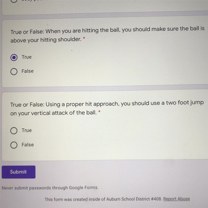 Volleyball : True or False: Using a proper hit approach, you should use a two foot-example-1