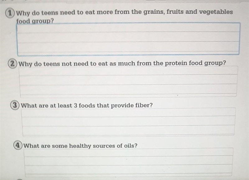 Pls help due today in 30 mins 1 Why do teens need to eat more from the grains, fruits-example-1