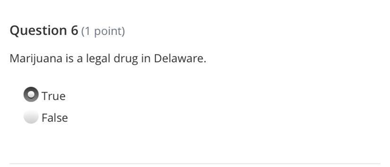 PLZ HELP!! Is Marijuana a legal drug in Delaware? true or false-example-1