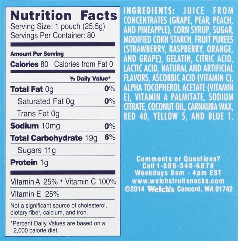 PLEASE ANSWER! Explain the order of the ingredients in a 25.5g Welch's Fruit Snacks-example-1