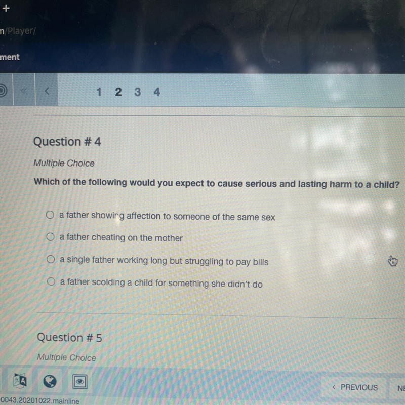 Which of the following would you expect to cause serious and lasting harm to a child-example-1