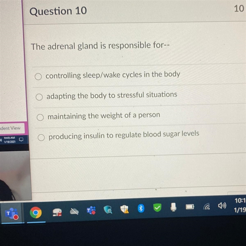 The adrenal gland is responsible for-- It’s due today plz help me!!! Those are the-example-1