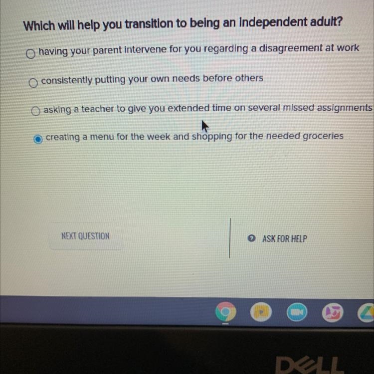 Which will help you transition to being an independent adult?-example-1