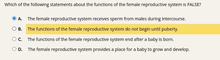 Which of the following statements about the functions of the female reproductive system-example-1