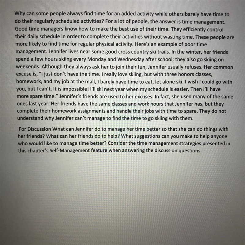 1. What can Jennifer do to manage her time better so that she can do things with her-example-1