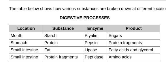 The table below shows how various substances are broken down at different locations-example-1