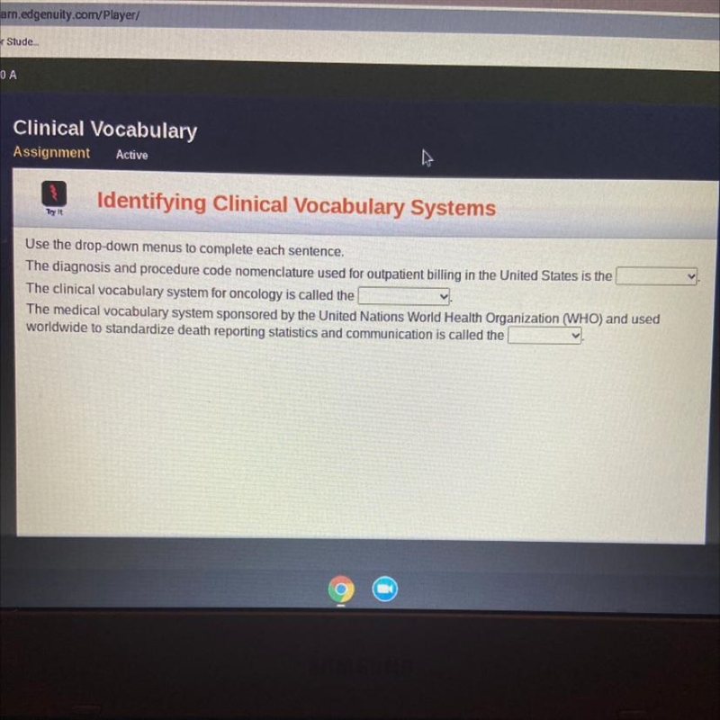 Use the drop-down menus to complete each sentence. The diagnosis and procedure code-example-1