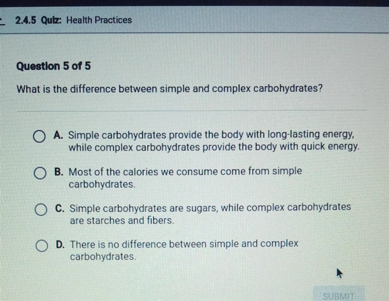 What are the difference between simple and complex carbohydrates please help ​-example-1