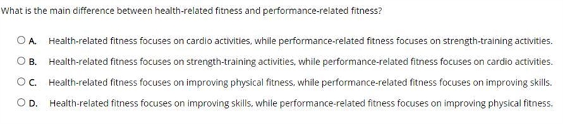 What is the main difference between health-related fitness and performance-related-example-1