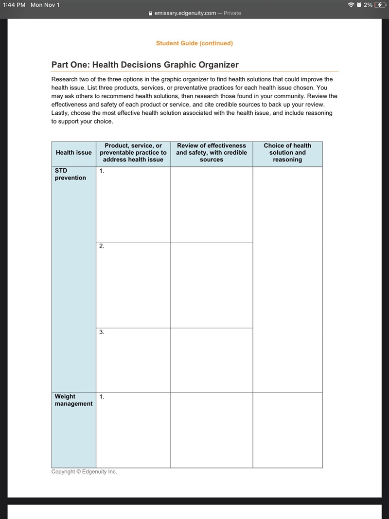 Project: Health Decisions. Click the links to open the resources below. These resources-example-2