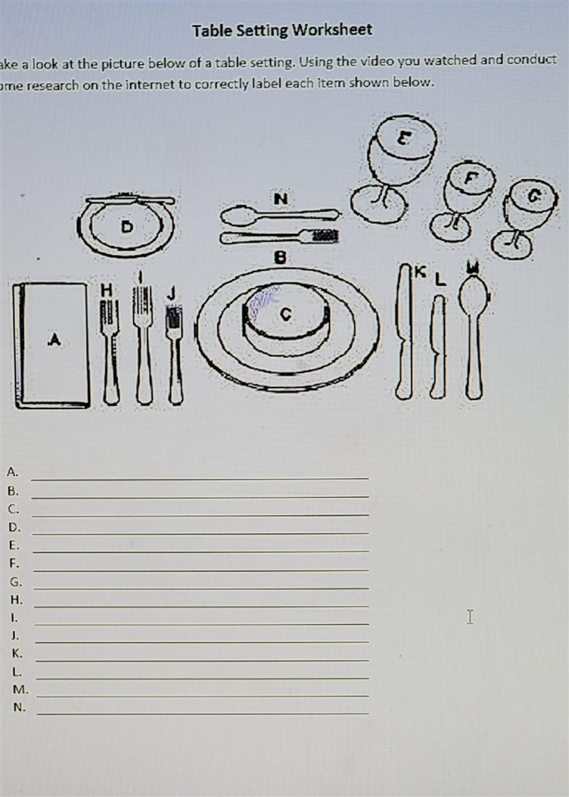 Table setting worksheet​-example-1