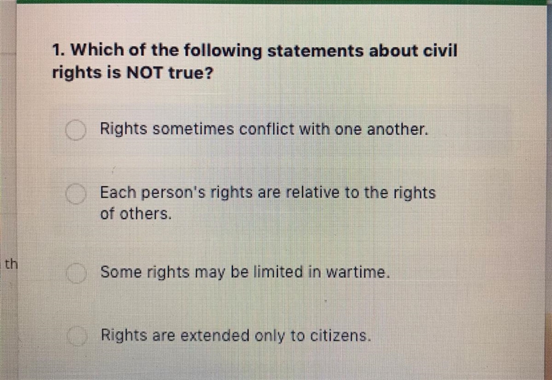 Which of the following is NOT true about civil rights-example-1