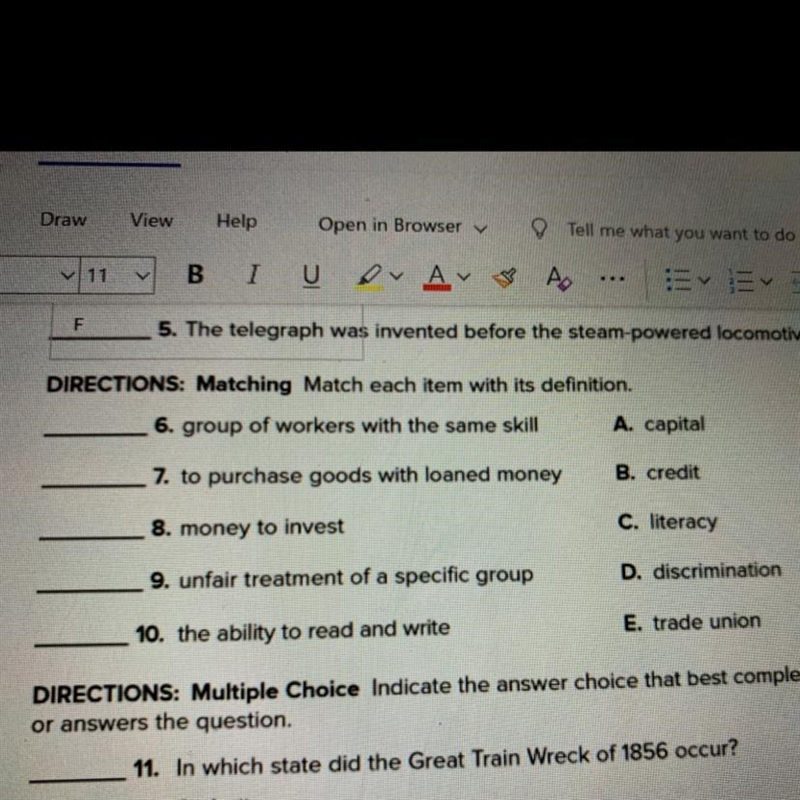 DIRECTIONS: Matching Match each item with its definition-example-1