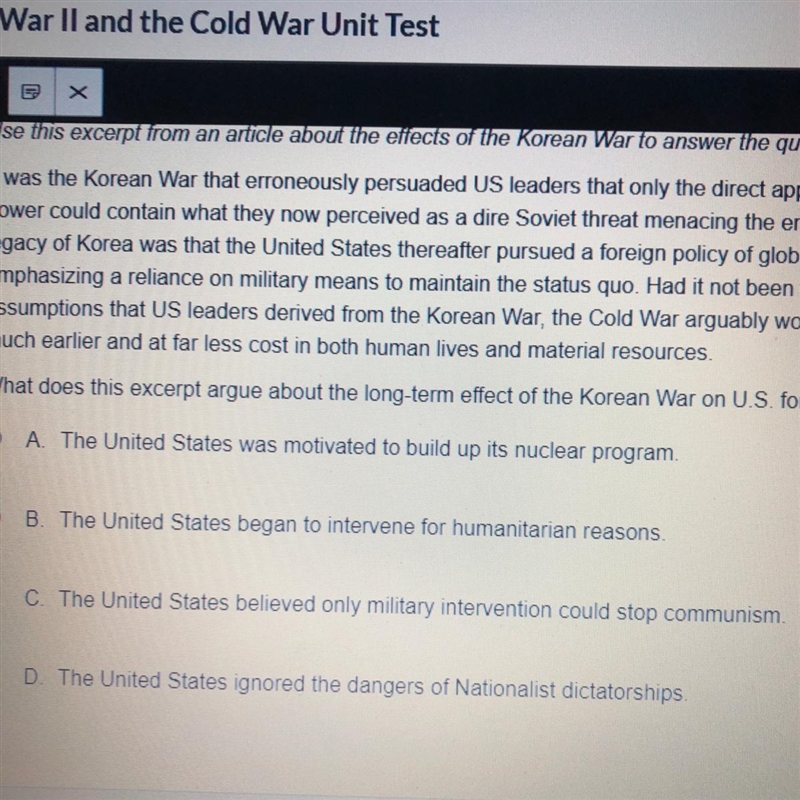 Use this excerpt from an article about the effects of the Korean War to answer the-example-1