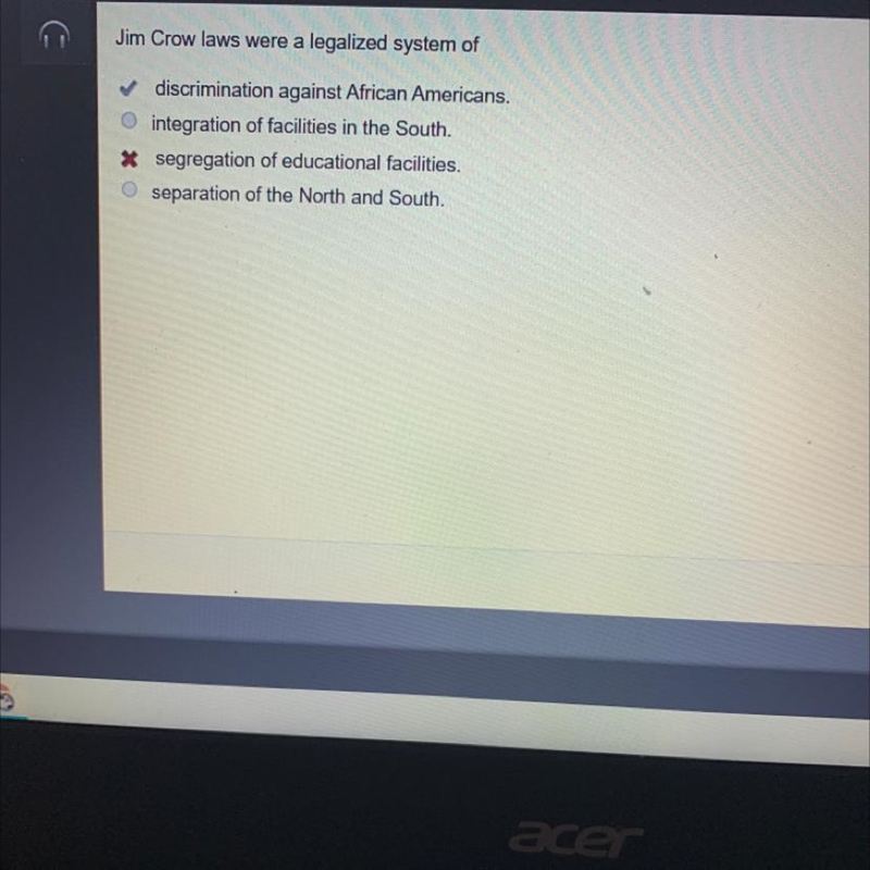 Jim Crow laws were legalized system of-example-1