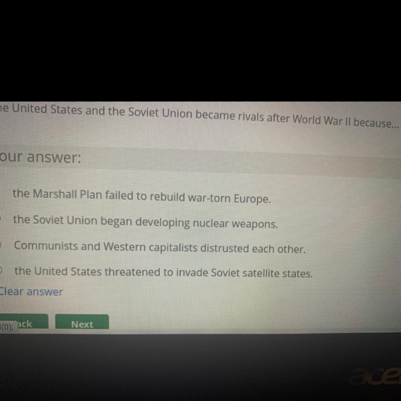 The United States and the Soviet Union became rivals after World War II because...-example-1