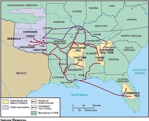 Analyzing the map of the Trail of Tears, how might the tribes forced to migrate from-example-1