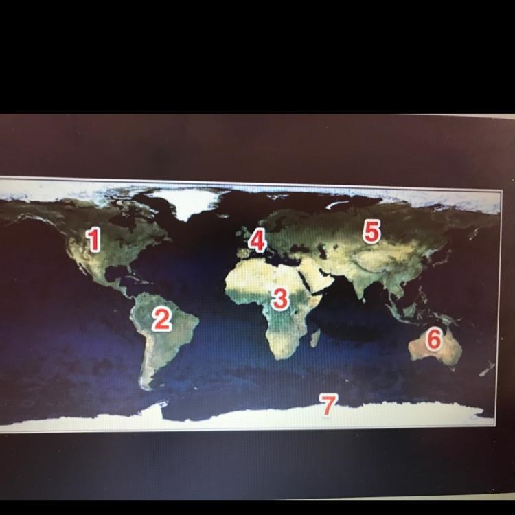 Which number on the map represents the continent's of Antártica? A) 3 B) 5 C) 6 D-example-1