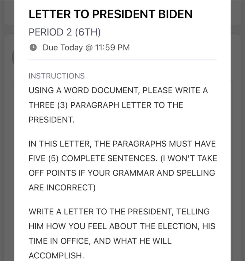 Plz write a letter about joe Biden and how do you feel he is in the office and that-example-1