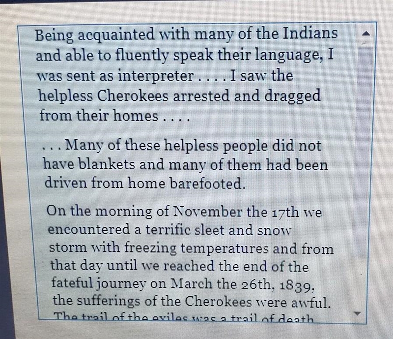 According to this passage, what did the Cherokees face on the Trail of Tears? Check-example-1