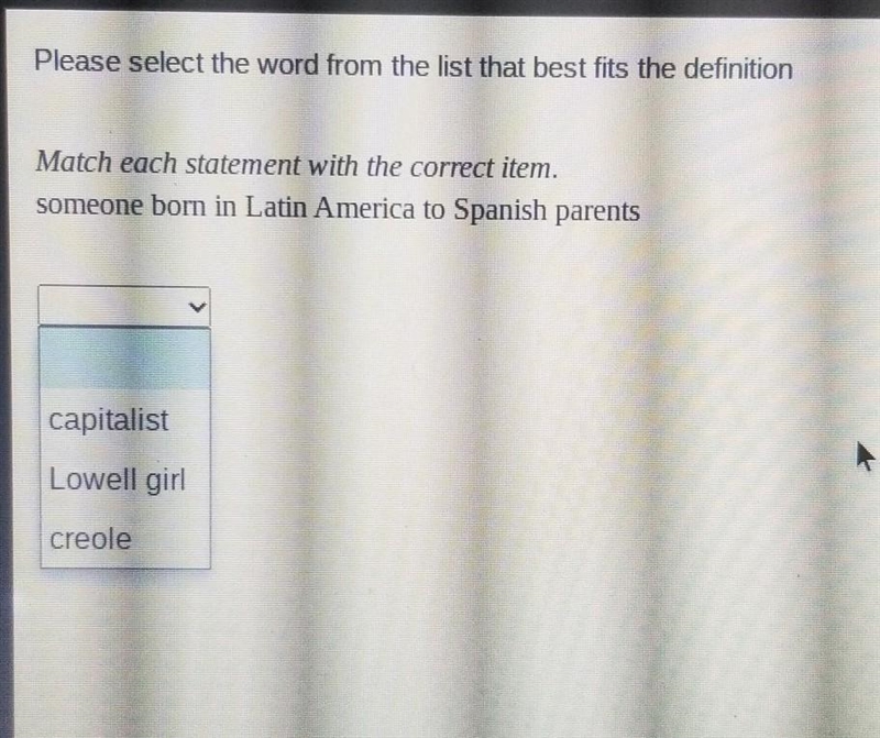 Please select the word from the list that best fits the definition Match each statement-example-1