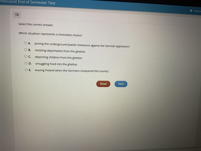 Which situation represents a choiceless choice?-example-1