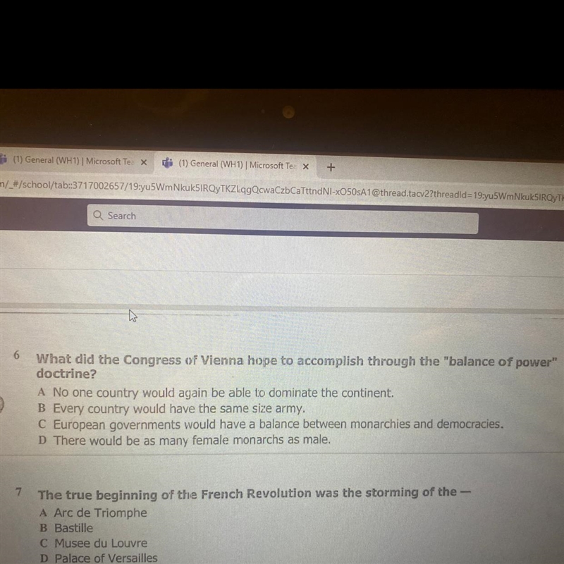 What did the Congress of Vienna hope to accomplish through the "balance of power-example-1