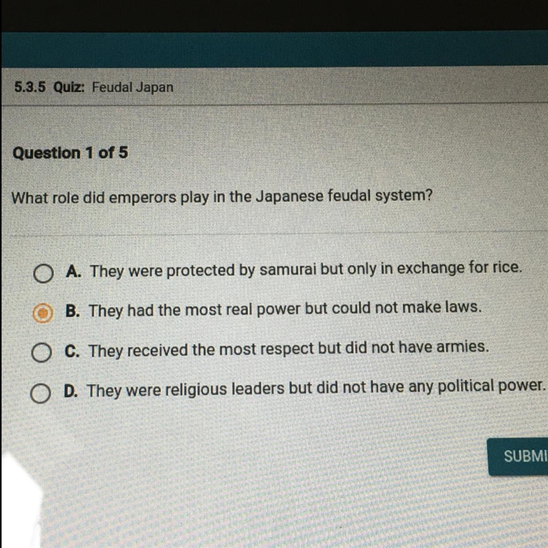 What role did emperors play in the Japanese feudal system? O A. They were protected-example-1