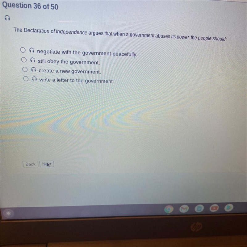 G The Declaration of Independence argues that when a government abuses its power, the-example-1