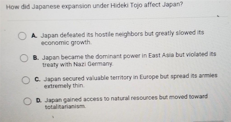 How did Japanese expansion under Hideki Tojo affect Japan?​-example-1