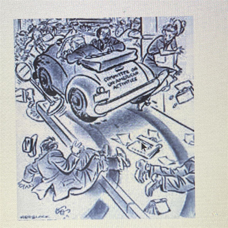 What message is the cartoonist trying to convey concerning HUAC?* A. HUAC had the-example-1