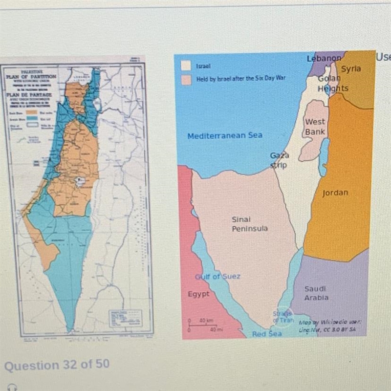 The second map (on the right) shows: changes in territory after the Six Days War. deforestation-example-1