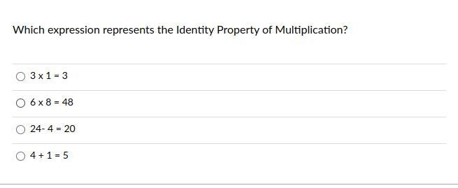 Which expression represents the Identity Property of Multiplication?-example-1