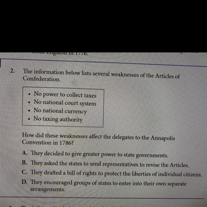 . No power to collect taxes • No national court system No national currency No taxing-example-1