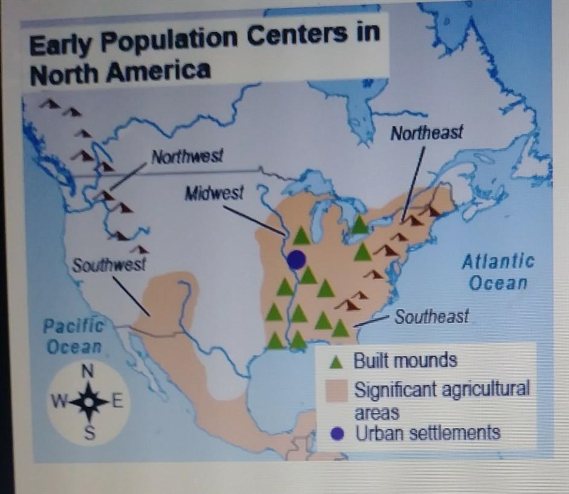 According to the map, where did American Indians develop urban settlements? O Southwest-example-1