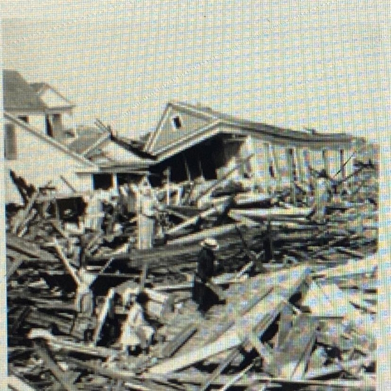 The picture above shows an example of the destruction caused by the Galveston Hurricane-example-1