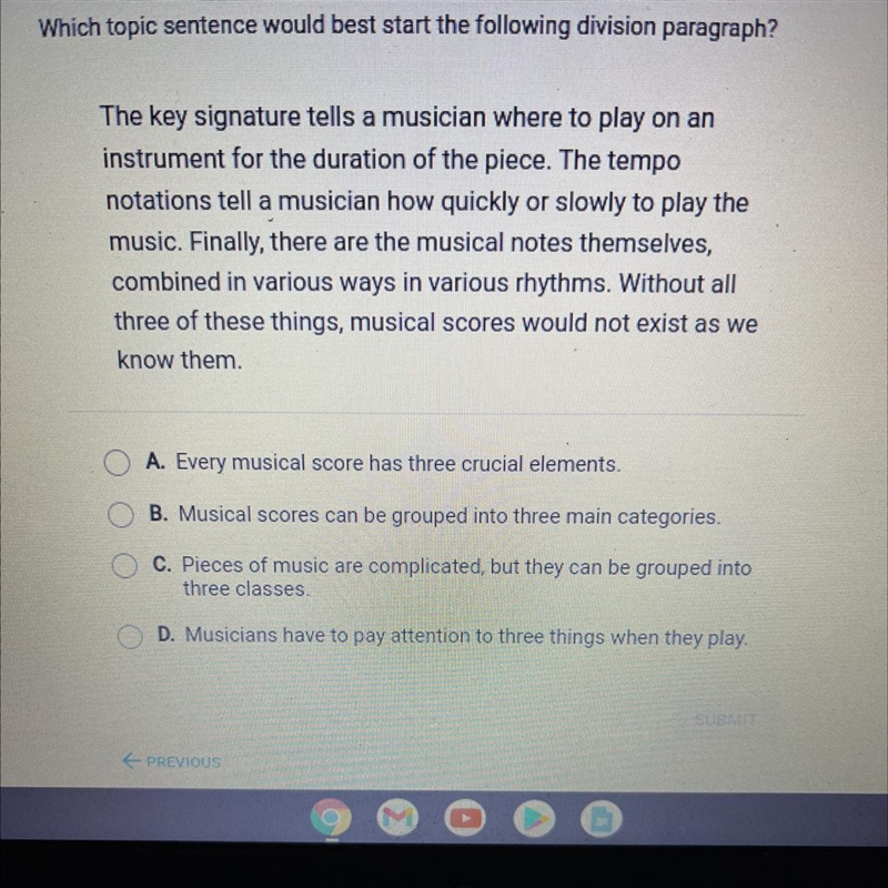 Which topic sentence would best start the following division paragraph? The key signature-example-1