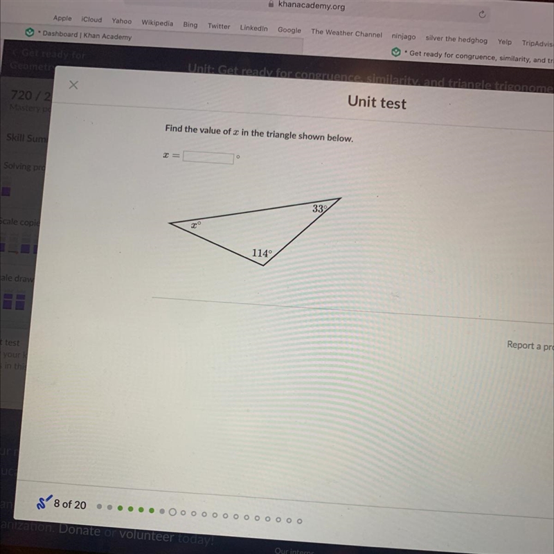 Find the value of x in the triangle shown below. 33 114-example-1