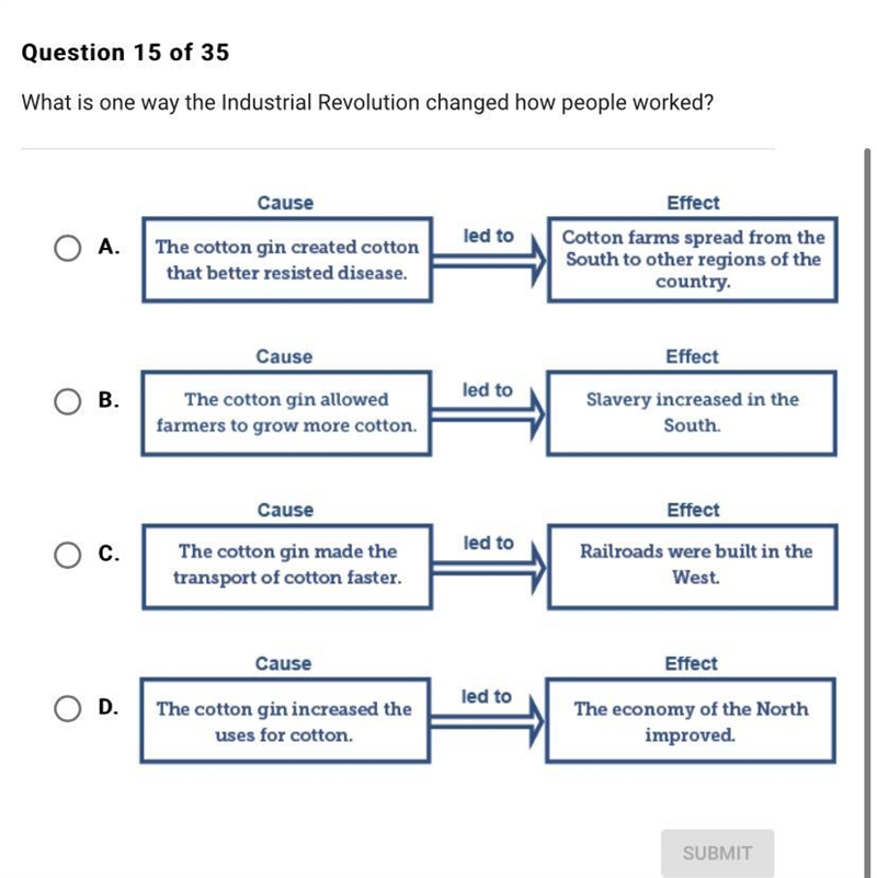 What is one way the Industrial Revolution changed how people worked?A.B.C.D.-example-1