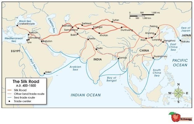 A trader begins his trip along the Silk Road in Babylon and heads 1,000 miles east-example-1