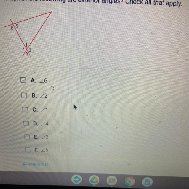 Which of the following are exterior angles? Check all that apply.-example-1