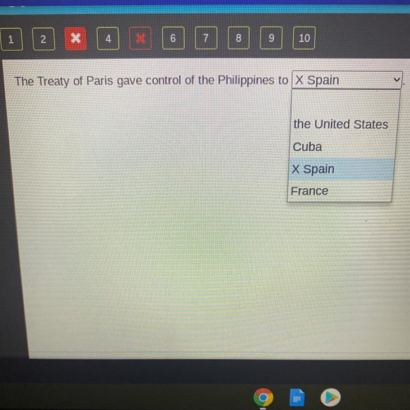 The Treaty of Paris gave control of the Philippines to______ the United States Cuba-example-1