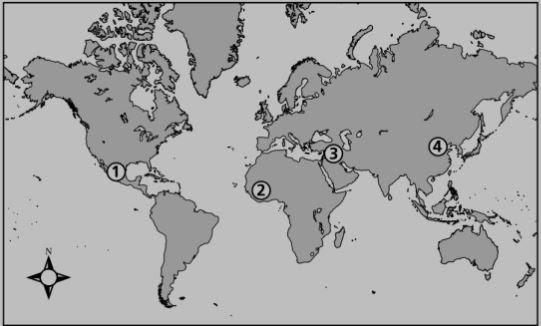 The question is " On the map below, identify the number that shows the area of-example-1