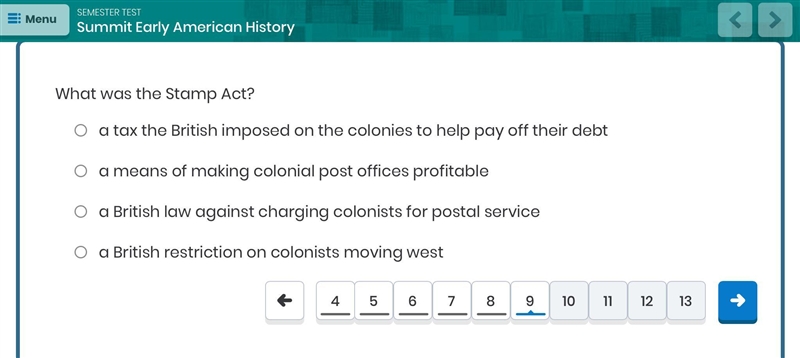 Hi, need help on this question about the Stamp Act (:-example-1