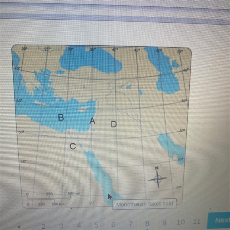 Location B is which place? A.Egypt B.Syrian Desert C.Canaan D.Mediterranean Sea-example-1